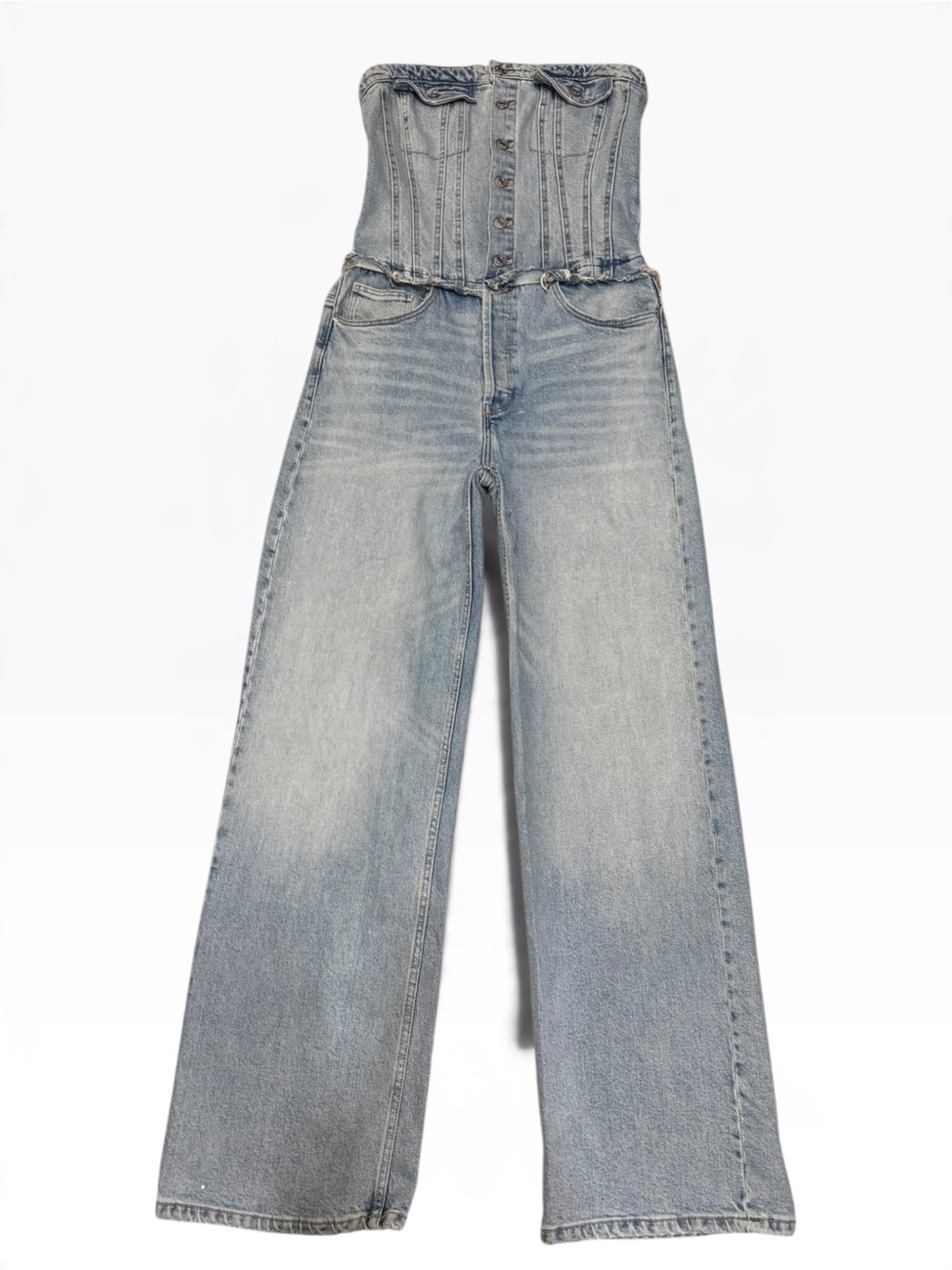 Zara Light Blue Denim Strapless Corset Jumpsuit